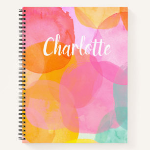 Cute Pink Watercolor Custom Script Monogram Name Notebook