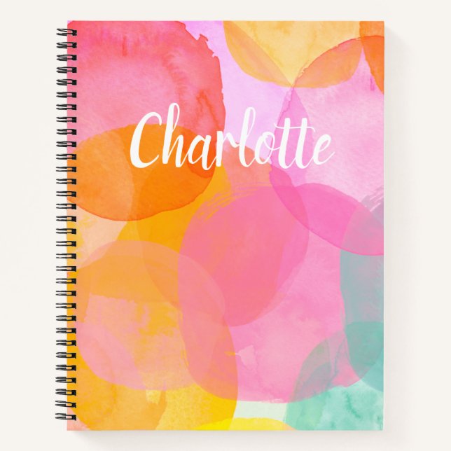 Cute Pink Watercolor Custom Script Monogram Name Notebook (Front)
