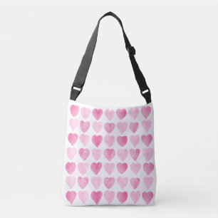 Cute Pink Watercolor Hearts Crossbody Bag