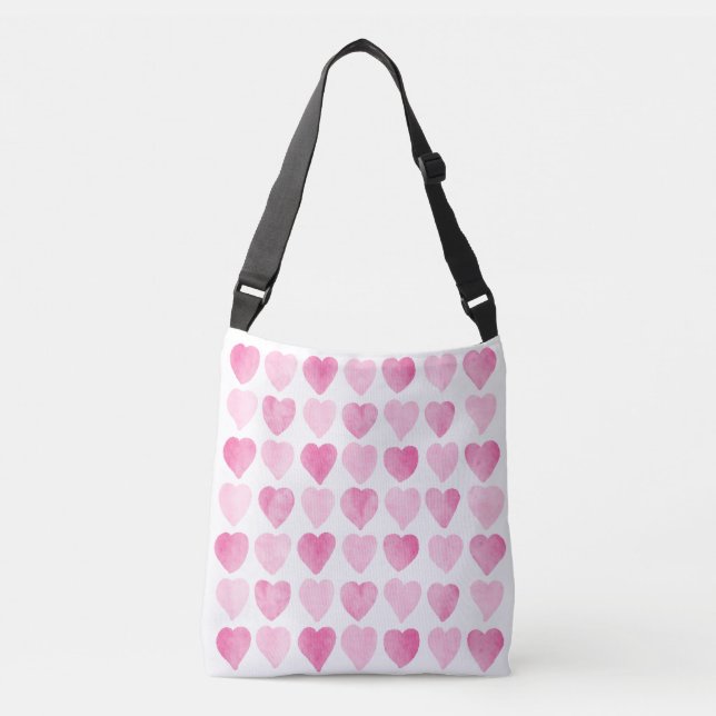 Cute Pink Watercolor Hearts Crossbody Bag (Front)