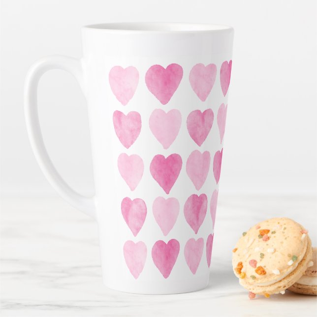 Cute Pink Watercolor Hearts Latte Mug (In Situ)