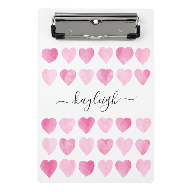 Cute Pink Watercolor Hearts Mini Clipboard (Front)
