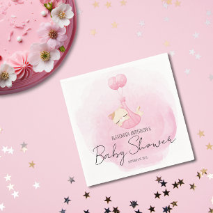 Cute Pink Watercolor Kitten Baby Girl Shower Napkin