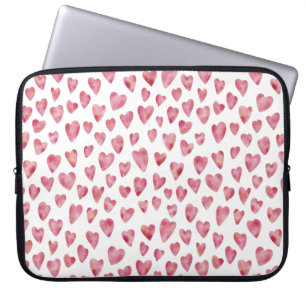 Cute Pink Watercolor Love Heart Pattern Laptop Sleeve