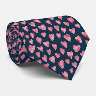Cute Pink Watercolor Love Heart Pattern Tie