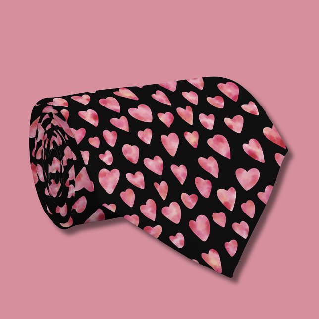Cute Pink Watercolor Love Heart Pattern Tie (Pink love heart pattern tie)