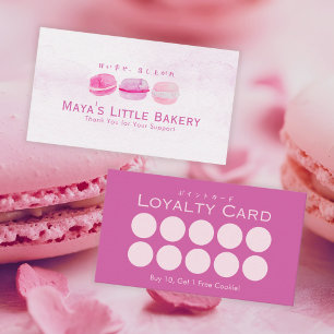 Cute Pink Watercolor Macaron Bakery Loyalty Business Card
