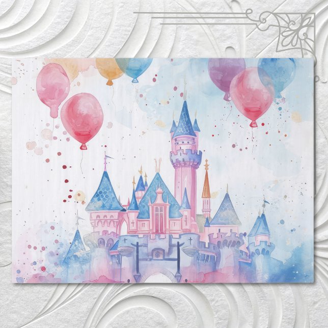 Cute Pink Watercolor Princess Castle  Tissue Paper (Creator Uploaded)