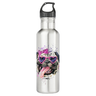 Cute Pink Watercolor Pug 710 Ml Water Bottle