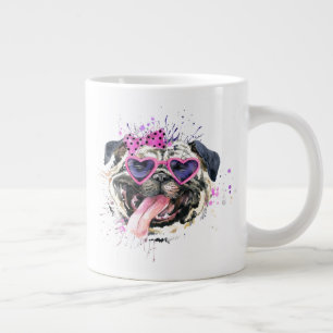 Cute Pink Watercolor Pug Large Coffee Mug