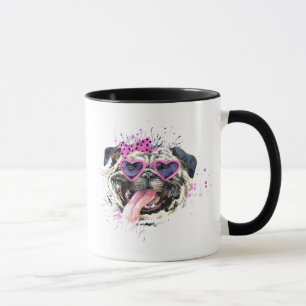 Cute Pink Watercolor Pug Mug