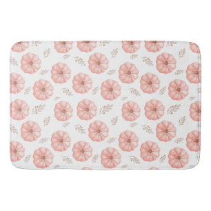 Cute Pink Watercolor Pumpkin Fall Shower Curtain Bath Mat