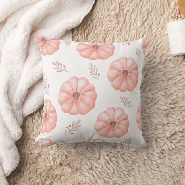 Cute Pink Watercolor Pumpkin Flower Cushion (Blanket)