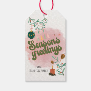 Cute pink watercolor season;s greetings Gift Tag