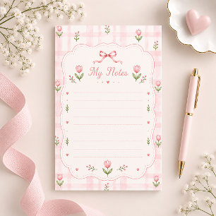 Cute Pink Watercolor Tulip Lined Stationery Paper