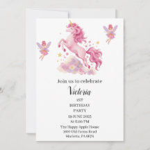 Cute Pink Watercolor Unicorn Fairy Birthday