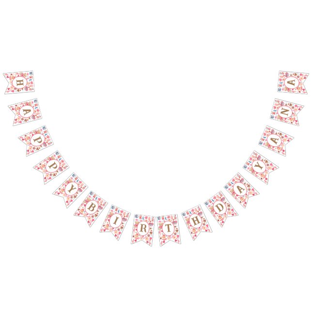 Cute pink watercolor with teddy bear and heart  bunting  (All)