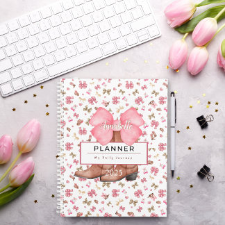Cute Pink Watercolored Bows Cowgirl Boots  Planner