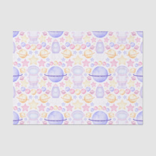 Cute Pink Watercolour Space Astronauts Birthday Tissue Paper