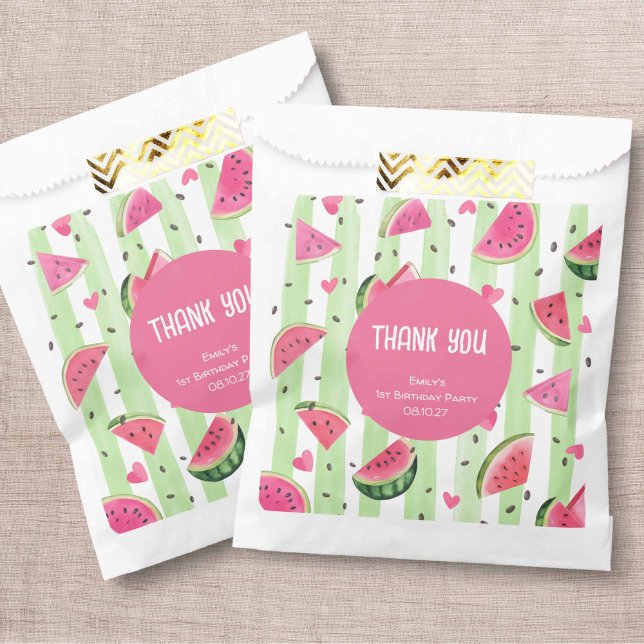 Cute Pink Watermelon, Girl Summer Birthday  Favour Bag (Cute Pink  Watermelon, One In a melon, Summer Birthday Theme, Girl Party Favor bags.)