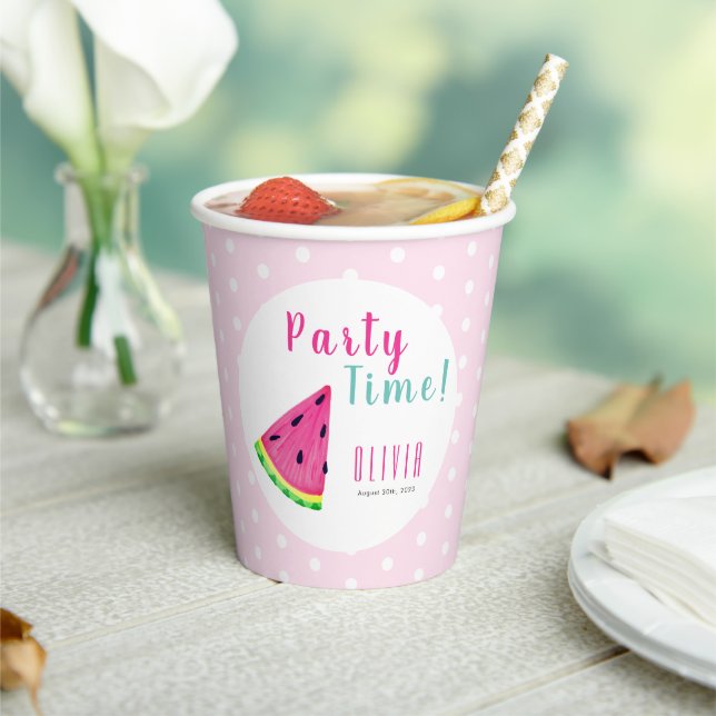 Cute pink watermelon girls birthday paper cups (Insitu)