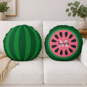 Cute Pink Watermelon Monogram Round Cushion