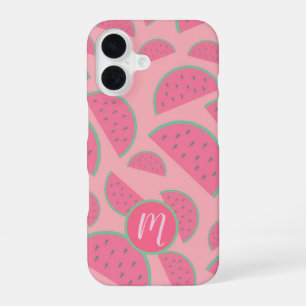 Cute Pink Watermelon Pattern Monogram iPhone 16 Case