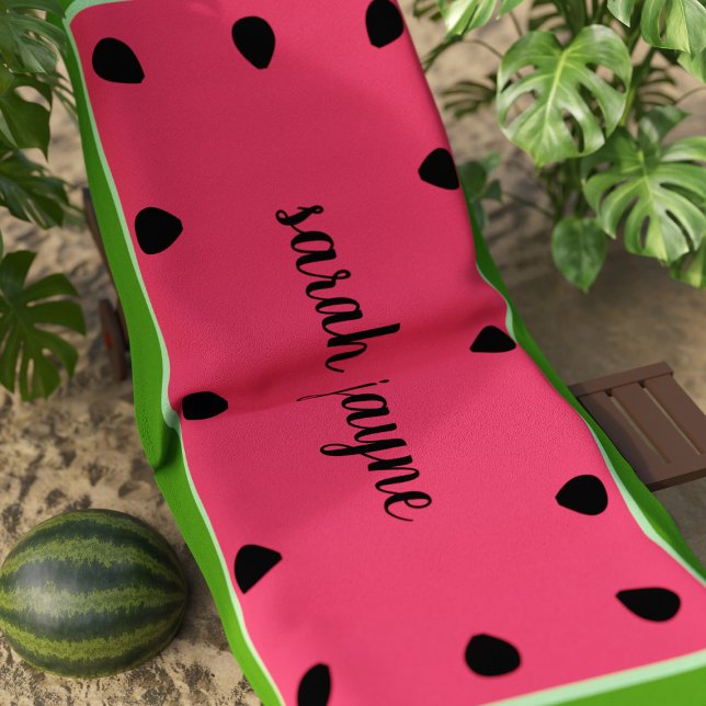 Cute Pink Watermelon Seeds Custom Beach Towel (Perfect beach towel for the watermelon lover in your life. Just add their name)