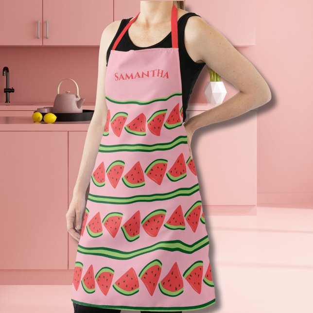Cute Pink Watermelon Slices Design Custom Name  Apron (Creator Uploaded)
