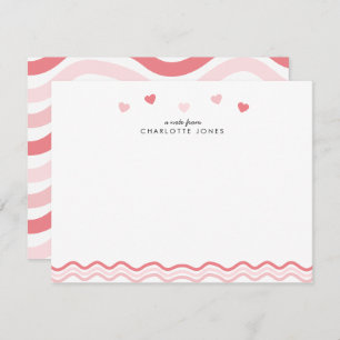 Cute Pink Wavy Pattern Hearts Kids Stationery Card