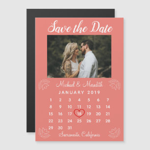 Cute Pink Wedding Calendar Photo Save the Date Magnetic Invitation