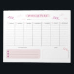 Cute Pink Weekly Planner Notepad<br><div class="desc">This weekly planner has space to write your to-dos from Monday to Friday,  and a place to write down your weekly goals and notes. It features a cute pink design. You can also use this as a shopping list or for school!</div>