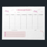 Cute Pink Weekly Planner Notepad<br><div class="desc">This weekly planner has space to write your to-dos from Monday to Friday,  and a place to write down your weekly goals and notes. It features a cute pink design. You can also use this as a shopping list or for school!</div>