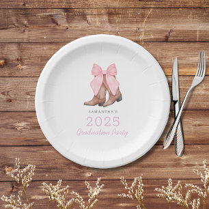 Cute Pink Western Cowgirl 2025 Graduation Party Paper Plate