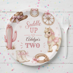 Cute Pink Western Cowgirl Horse Birthday  Paper Plate