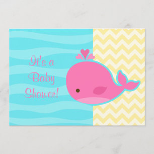 Cute Pink Whale Baby Shower Invitation