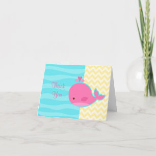Cute Pink Whale Baby Shower Thank You Card