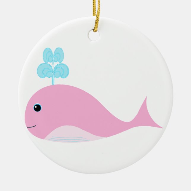 Cute Pink Whale Ceramic Ornament (Front)