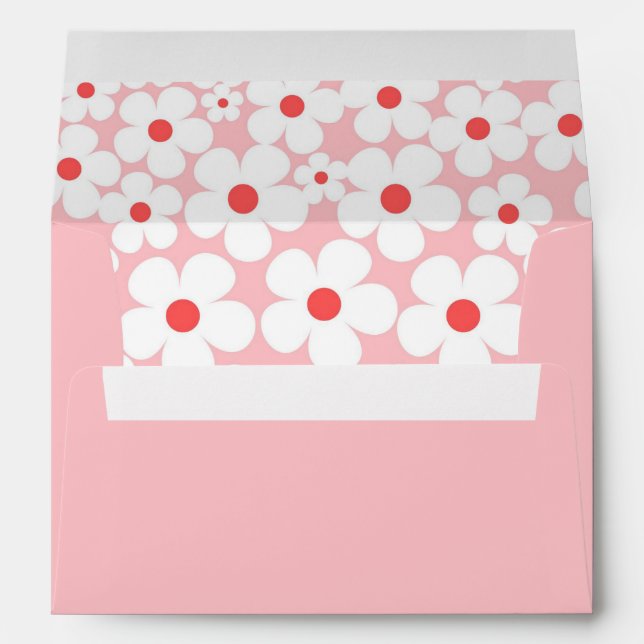 Cute Pink Whimsical Boho Floral Engagement  Envelope (Back (Bottom))