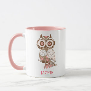 Cute Pink Whimsical Owl Personalised Mug