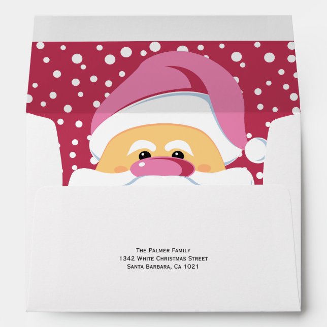 Cute pink whimsical Santa Claus Christmas holiday Envelope (Back (Bottom))