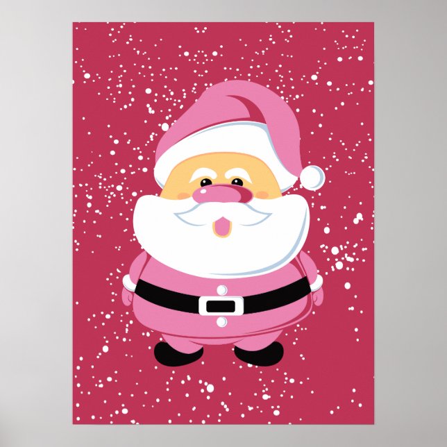 Cute pink whimsical Santa Claus Christmas holiday Poster (Front)