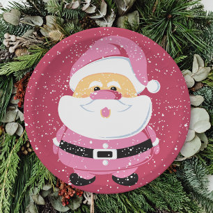 Cute pink whimsical Santa Claus Christmas Paper Plate