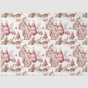 Cute Pink Whimsical Snowy Christmas Decoupage Tissue Paper
