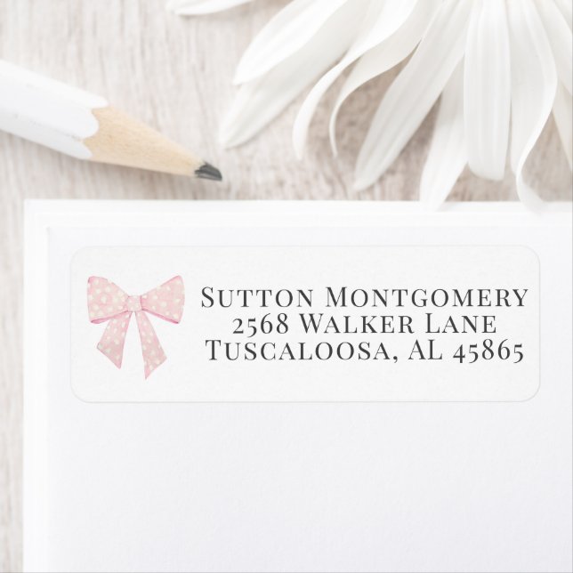 Cute Pink & White Bow Coquette Address Return Address Label (Insitu)