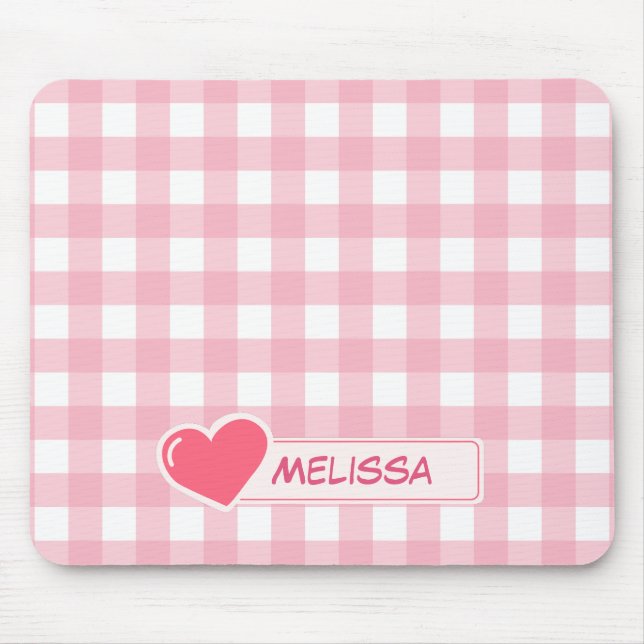 Cute Pink & White Chequerboard Custom Mouse Pad (Front)