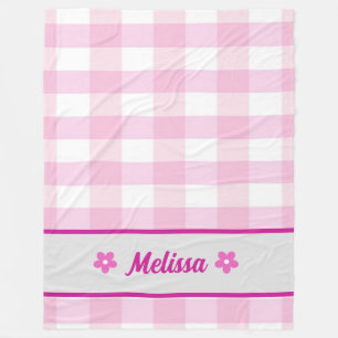 Cute Pink White Chequered Pattern Custom Kid's Fleece Blanket