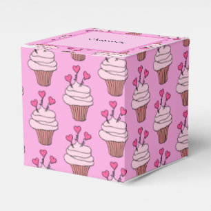 Cute Pink & White Cupcakes Cube Favour Box