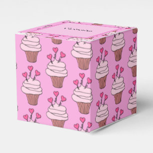 Cute Pink & White Cupcakes Cube Favour Box