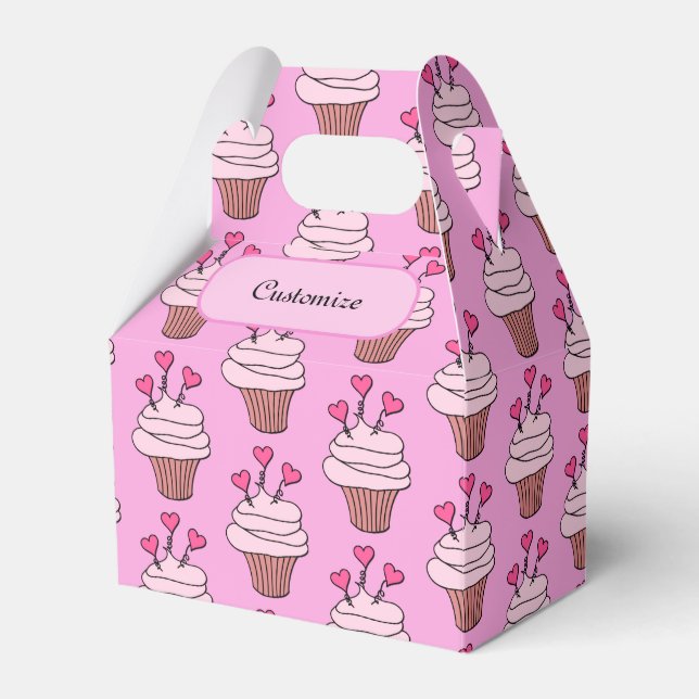 Cute Pink & White Cupcakes Gable Favour Box (Front Side)